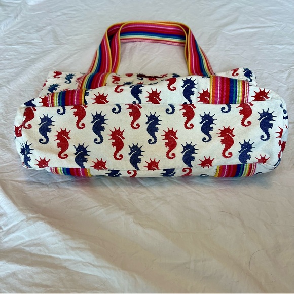 Bungalow 360 Rainbow Stripped Canvas Tote Seahorses - Picture 7 of 8